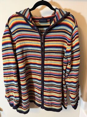 Creez Multicolor Striped Zip-Up Hooded Sweater